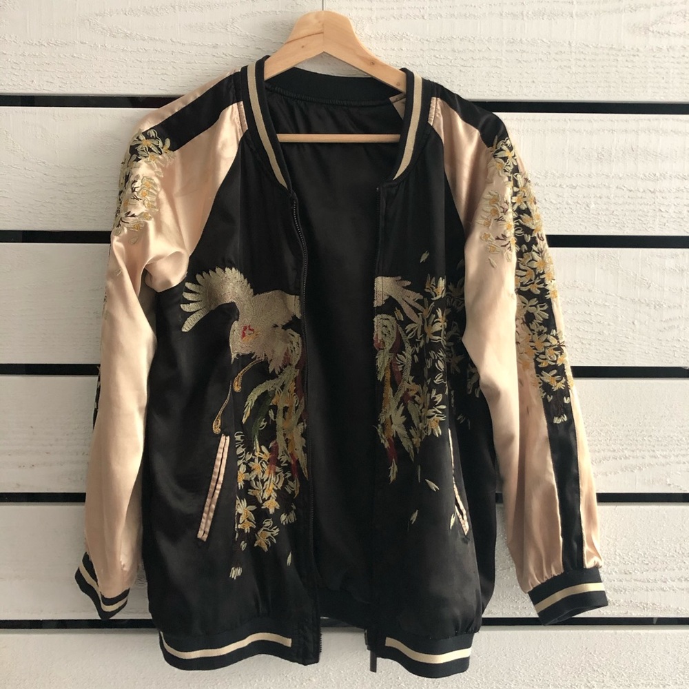 Reversible gold and black vintage bomber jacket - Picture 1 of 5